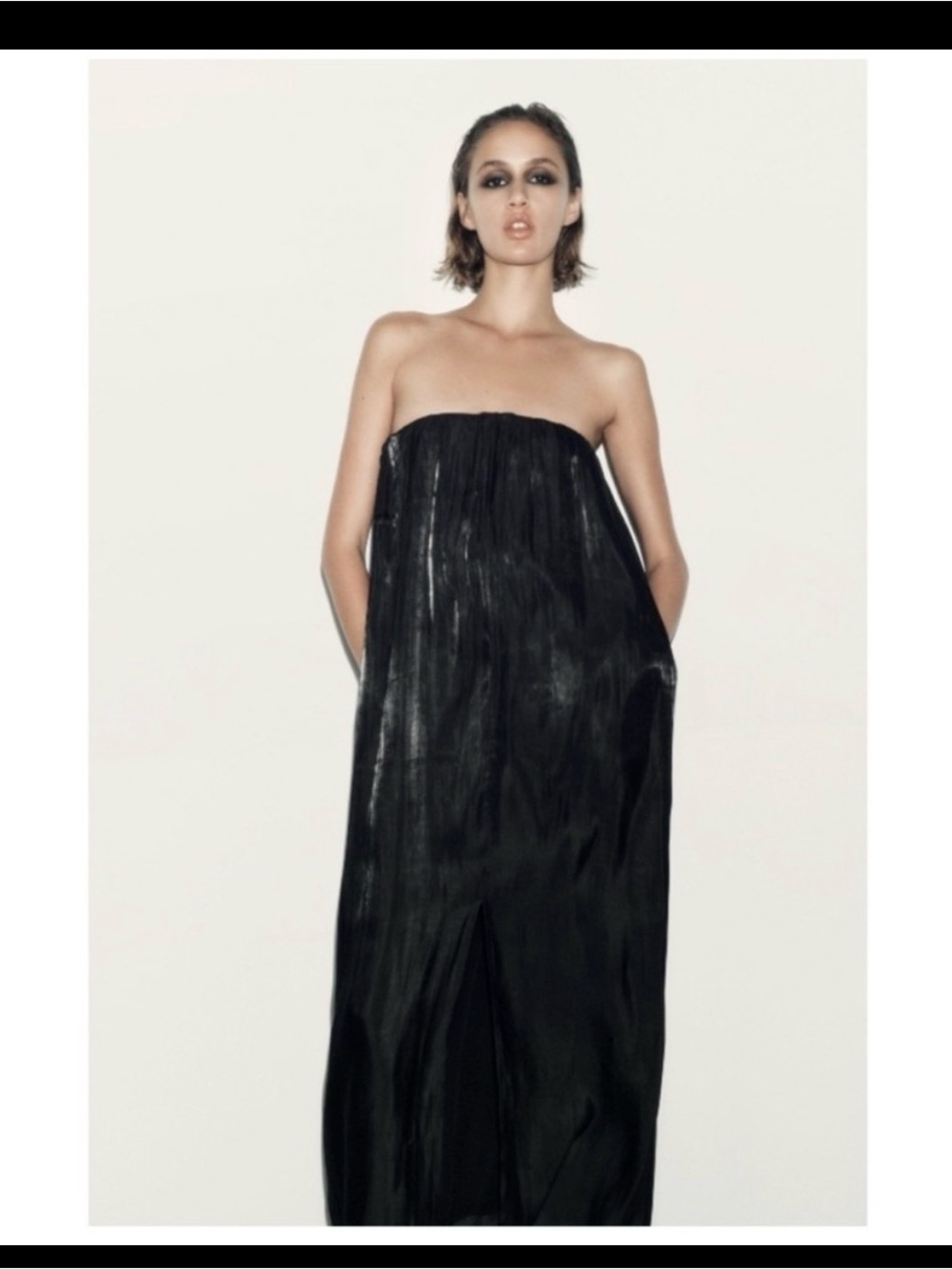 Zara Black Strapless Maxi Dress with Front Slit